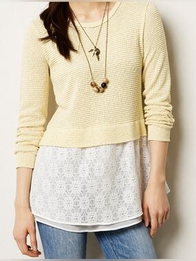 Anthropologie Clu + Willoughby Long Sleeve Lace Layered Tunic Top Yellow Small